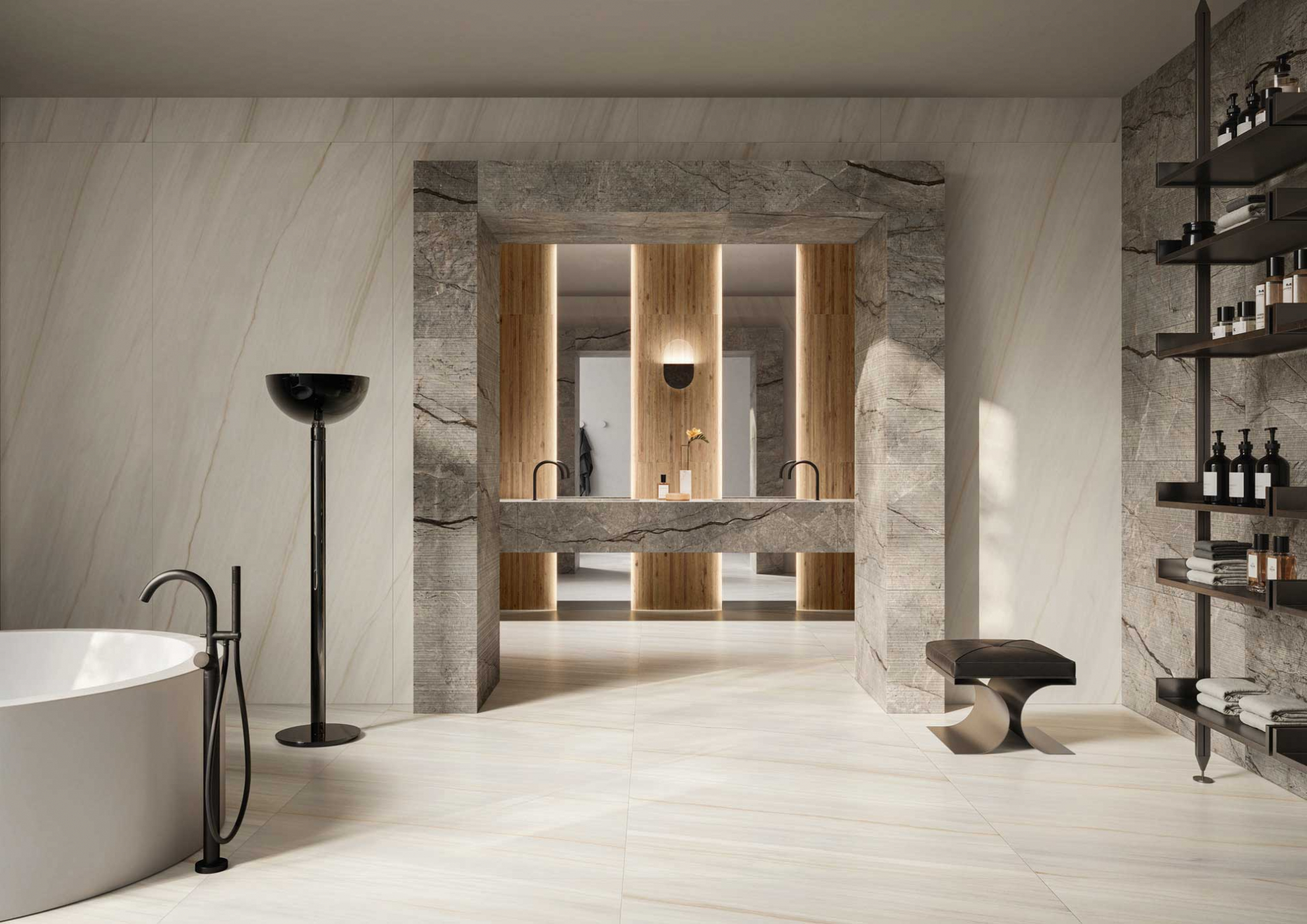 Caesar Marble Inspiration polished porcelain 120×278 cm installed in Dubai luxury hotel lobby entrance floor