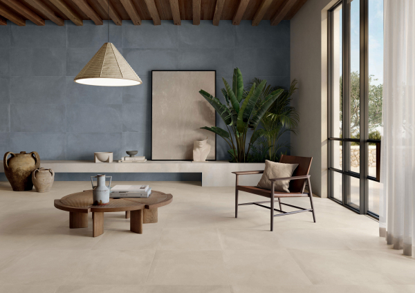 Caesar Prima clay-effect porcelain warm tones in Dubai boutique hotel lobby